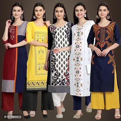 Elegant American Crepe Printed Straight 3/4 Sleeves Kurta For Women- Pack Of 5-thumb0