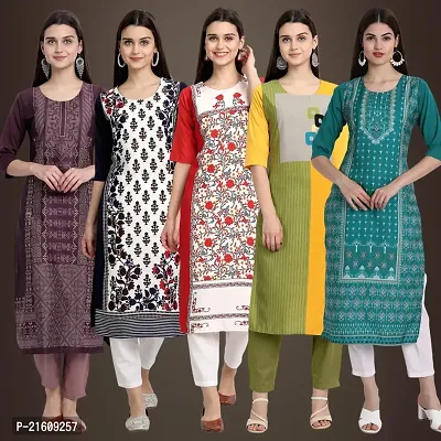 Elegant American Crepe Printed Straight 3/4 Sleeves Kurta For Women- Pack Of 5