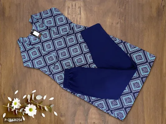 Elegant Blue Crepe Printed Kurta Bottom Set For Women