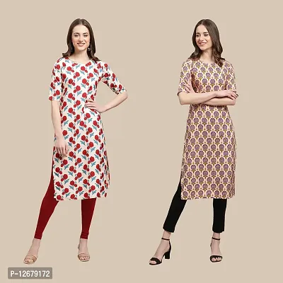 Women's Crepe Digital Printed Straight Kurti {Pack of 2}