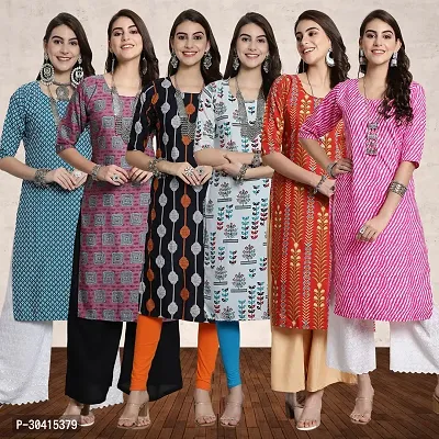 Stylish Multicoloured Crepe Printed Kurta For Women Pack Of 6-thumb0