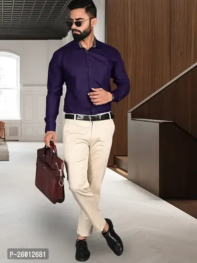 Reliable Purple Cotton Solid Long Sleeve Formal Shirt For Men-thumb2