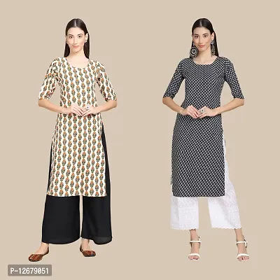 Women's Crepe Digital Printed Straight Kurti {Pack of 2}