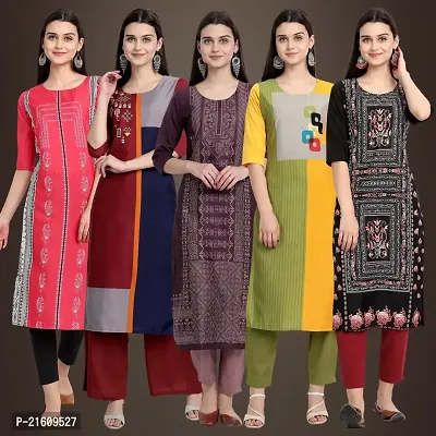 Elegant American Crepe Printed Straight 3/4 Sleeves Kurta For Women- Pack Of 5