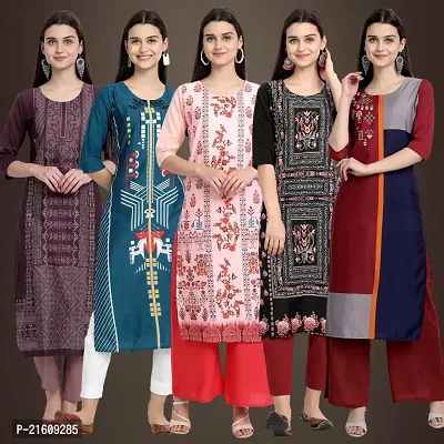 Elegant American Crepe Printed Straight 3/4 Sleeves Kurta For Women- Pack Of 5-thumb0