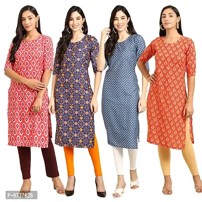 Fashionable Straight Multicoloured Printed Crepe Kurta For Women Combo Pack Of 4