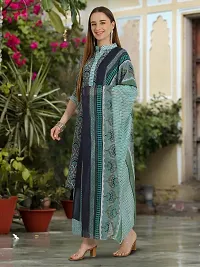 Stylish Teal Cotton Blend Printed Kurta, Bottom and Dupatta Set For Women-thumb3