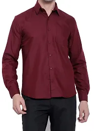 Men Stylish Maroon Cotton Solid Long Sleeve Semi Formal Shirt-thumb3