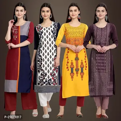 Elegant Crepe Printed Straight 3/4 Sleeves Kurta For Women- Pack Of 4-thumb0