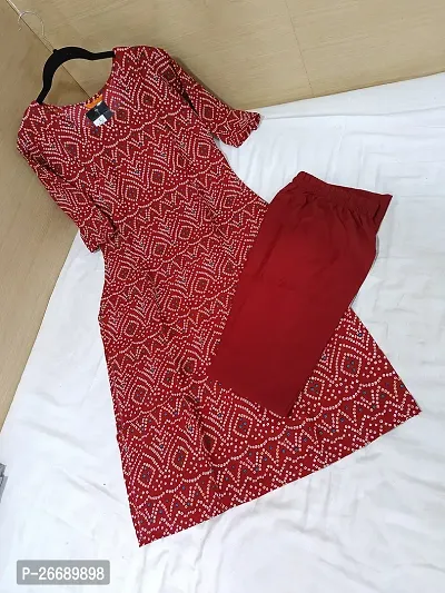 Stylish A-Line Red Printed Crepe Kurta Bottom Set For Women