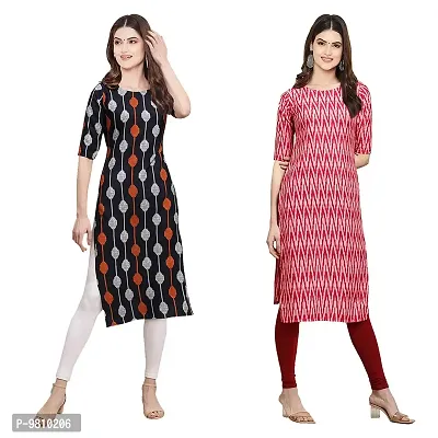 Fashionable Straight Multicoloured Printed Crepe Kurta For Women Combo Pack Of 2-thumb0