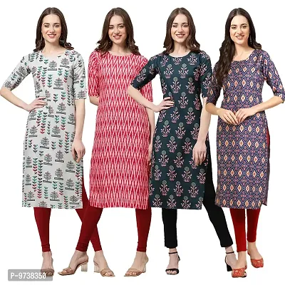 Fashionable Straight Multicoloured Printed Crepe Kurta For Women Combo Pack Of 4-thumb0