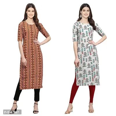 Fashionable Straight Multicoloured Printed Crepe Kurta For Women Combo Pack Of 2-thumb0