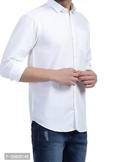 Men Stylish White Cotton Solid Long Sleeve Semi Formal Shirt-thumb3