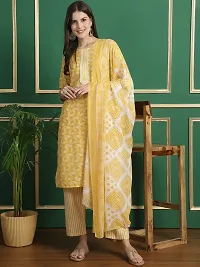 Reliable Cotton Printed Kurta with Bottom And Dupatta Set For Women And Girls-thumb1