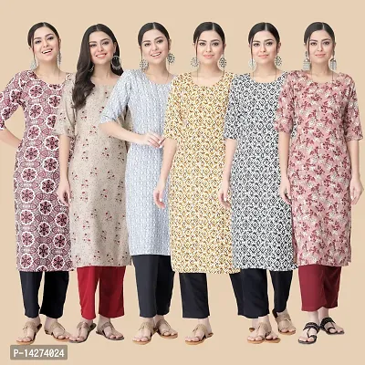 Straight Multicoloured  Crepe Kurta Combo Set Of 6-thumb0