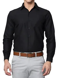 Men Stylish Black Cotton Solid Long Sleeve Semi Formal Shirt-thumb3