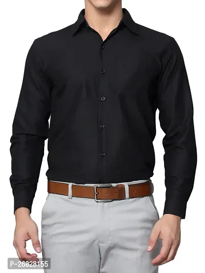 Men Stylish Black Cotton Solid Long Sleeve Semi Formal Shirt-thumb4