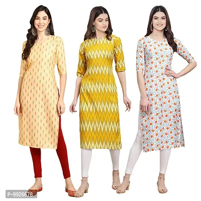 Women Crepe Digital Printed Straight Kurti  Pack of 3-thumb0