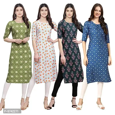 Fashionable Straight Multicoloured Printed Crepe Kurta For Women Combo Pack Of 4