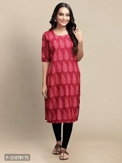 Elegant Crepe Rani Pink Printed 3/4 Sleeve Kurta For Women-thumb0