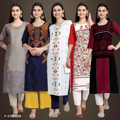 Elegant American Crepe Printed Straight 3/4 Sleeves Kurta For Women- Pack Of 5-thumb0