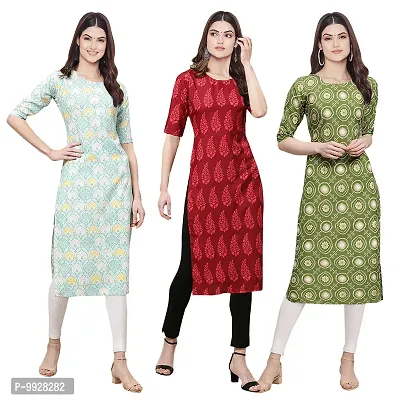 Women Crepe Digital Printed Straight Kurti  Pack of 3-thumb0