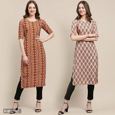 Fashionable Straight Multicoloured Printed Crepe Kurta For Women Combo Pack Of 2