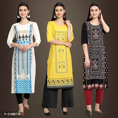 Trendy Crepe Printed Kurti For Women-Pack Of 3