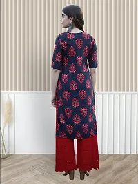 Stylish Red Crepe A-Line Printed Stitched Kurti For Women-thumb1