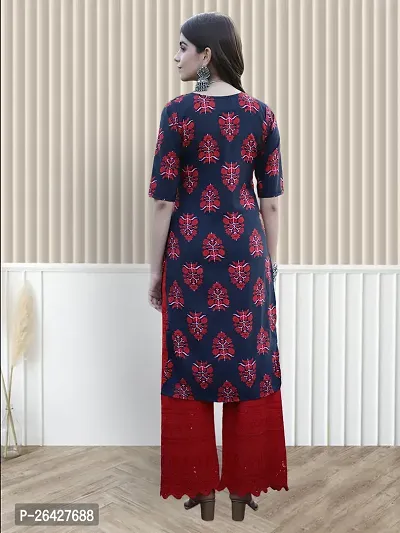 Stylish Red Crepe A-Line Printed Stitched Kurti For Women-thumb2