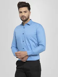 Men Stylish Blue Cotton Solid Long Sleeve Semi Formal Shirt-thumb1