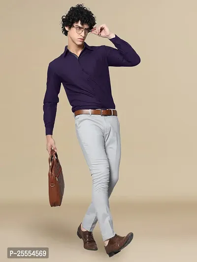 Reliable Purple Cotton Solid Long Sleeve Casual Shirts For Men