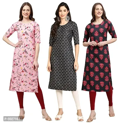 Women Crepe Digital Printed Straight Kurti  Pack of 3-thumb0