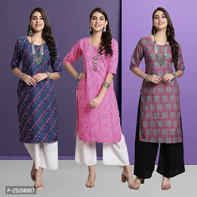 Stylish Fancy Designer Crepe Printed Kurta For Women Combo Of 3