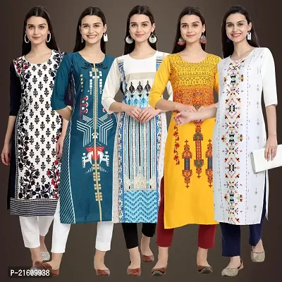 Elegant American Crepe Printed Straight 3/4 Sleeves Kurta For Women- Pack Of 5