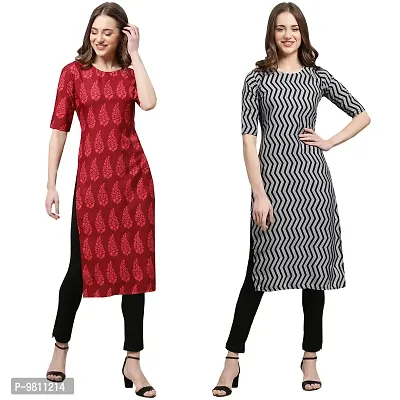 Fashionable Straight Multicoloured Printed Crepe Kurta For Women Combo Pack Of 2-thumb0