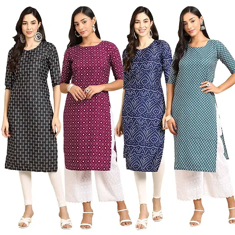 Trendy Combo Of 4 Crepe Kurti