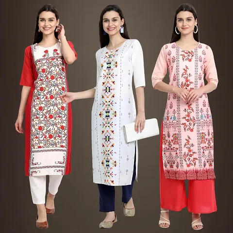 Trendy Crepe Printed Kurta Pack Of 3