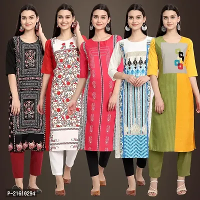 Elegant American Crepe Printed Straight 3/4 Sleeves Kurta For Women- Pack Of 5