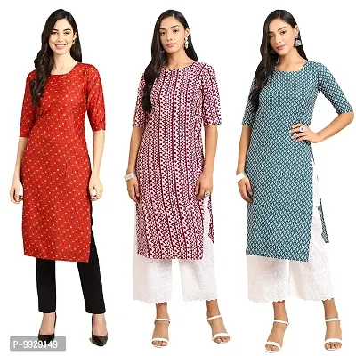 Women Crepe Digital Printed Straight Kurti  Pack of 3-thumb0