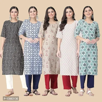 Multicoloured Crepe Printed Kurtas For Women-thumb2