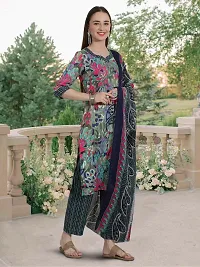 Elegant Cotton Blend Printed Kurta with Pant And Dupatta Set For Women-thumb3