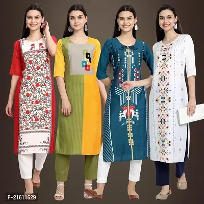 Elegant Crepe Printed Straight 3/4 Sleeves Kurta For Women- Pack Of 4-thumb0