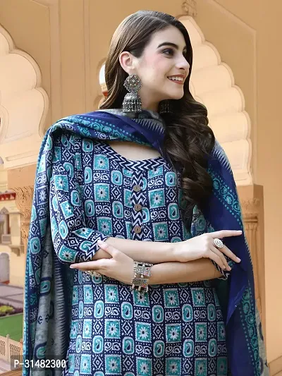 Stylish Blue Cotton Blend Printed Kurta Bottom and Dupatta Set For Women-thumb5