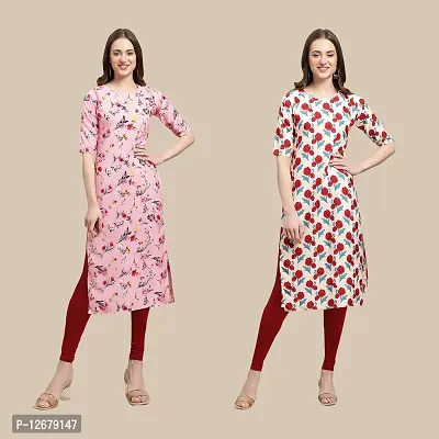 Women's Crepe Digital Printed Straight Kurti {Pack of 2}