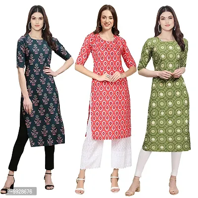 Women Crepe Digital Printed Straight Kurti  Pack of 3-thumb0