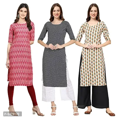 Women Crepe Digital Printed Straight Kurti  Pack of 3