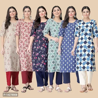 Straight Multicoloured  Crepe Kurta Combo Set Of 6-thumb0