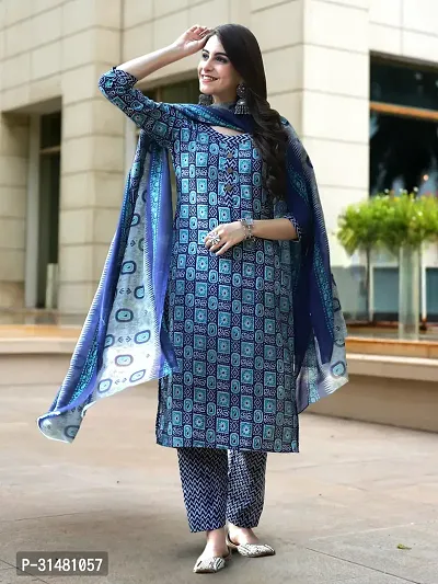 Stylish Blue Cotton Blend Printed Kurta Bottom and Dupatta Set For Women-thumb5